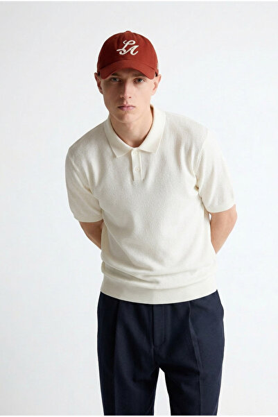 DAMGA JEANS Men's Premium Comfort Textured Cream Polo Neck t Shirt