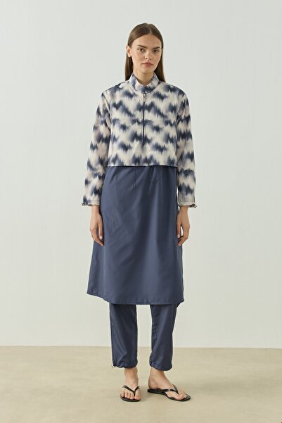 QANU Pattern Tesettür Mayo Tunik Mavi