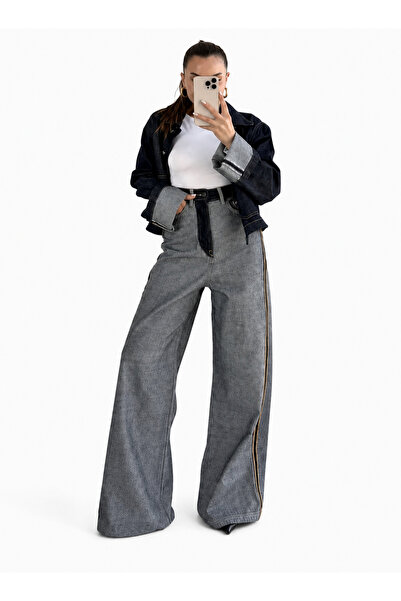 MADAME MELEK Premium Original Branded High Waist Wide Leg Denim Look Women's ...