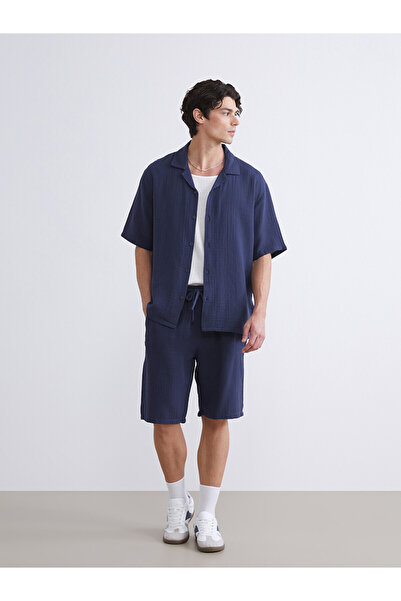 LC Waikiki Nevavm Farkıyla Xside Navy Blue Comfortable Fit Muslin Men's Shorts