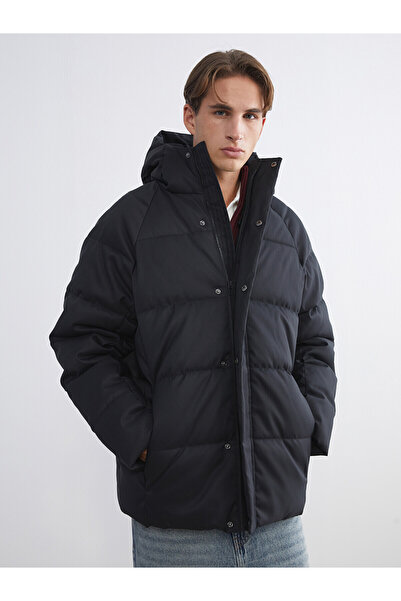 LC Waikiki Xside Black Comfortable Fit Hooded Men's Puffer Coat