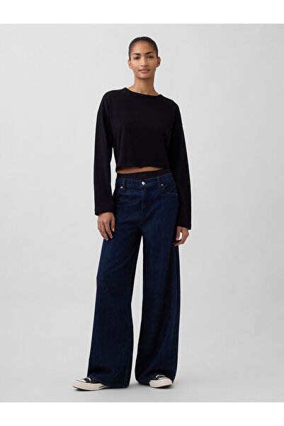 GAP Kadın Koyu Mavi Mid Rise UltraSoft Baggy Jean Pantolon
