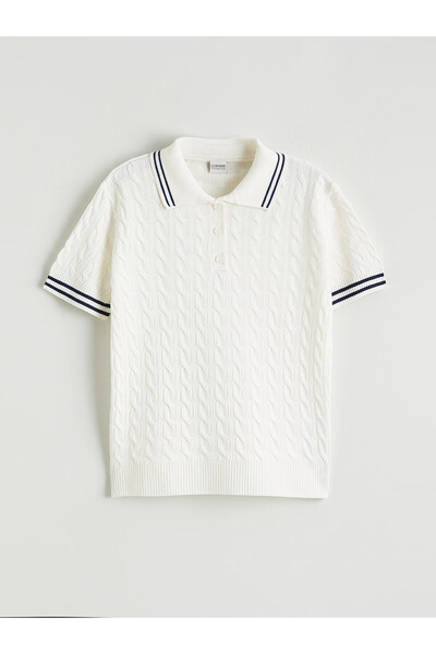 LC Waikiki Alita City Girls' Knit Sweater with Polo Collar and Pattern