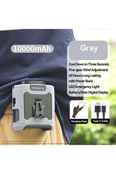 choice2 10000mAh Gray 20000mAh Outdoor Portable Waist Fan Hanging Neck Fan St...