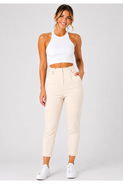 Sortie Collection Women's High Waist, Pleated, Narrow Leg, Light Beige Gabard...