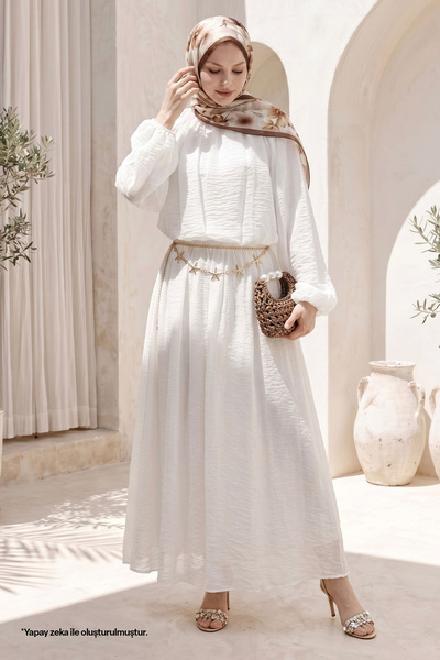 InStyle White Linen Suit with Balloon Sleeves and Skirt