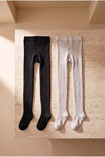 Katia&Bony Girl's Patterned 2-Piece Pantyhose School Socks Black/White