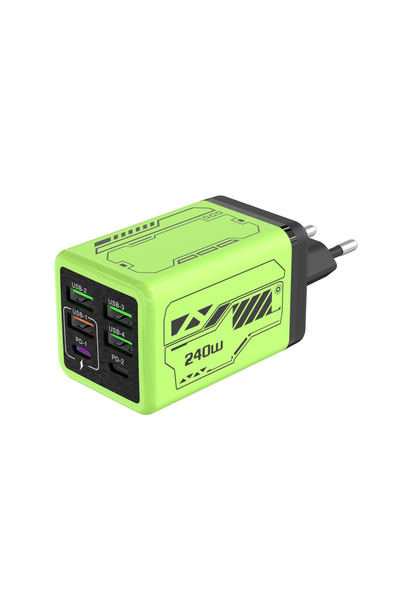 choice2 EU Plug Green 6 in 1 240W Type C Charger PD Fast Charging Phone Power...