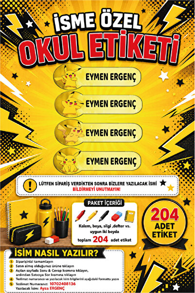 Ayza Tasarım Kalem Defter Kitap Etiketi İsim Etiketi Kişiye Özel Yapışkanlı Ç...
