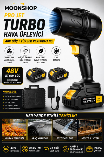 MOONSHOP Pro Jet Turbo Hava Üfleyici 48wf Fan Yaprak Üfleme Araba Cam Su Leke...