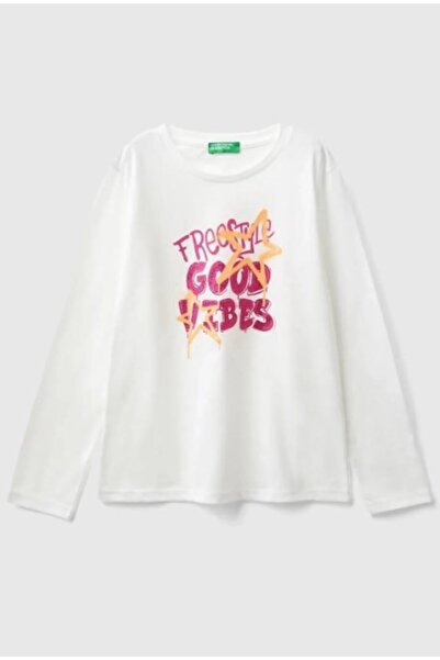 United Colors of Benetton Girls' Sequin Printed Benetton Long T-Shirt Gkb1035
