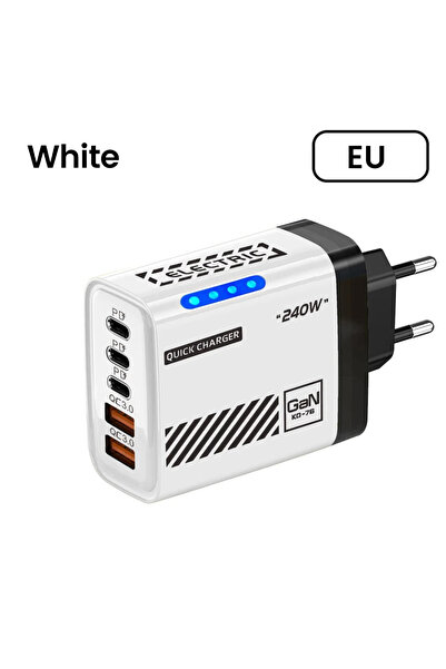 Choice4 شاحن USB-C أبيض بتقنية GaN 5 في 1 بقوة 240 واط، شحن سريع PD 3.0، قابس...