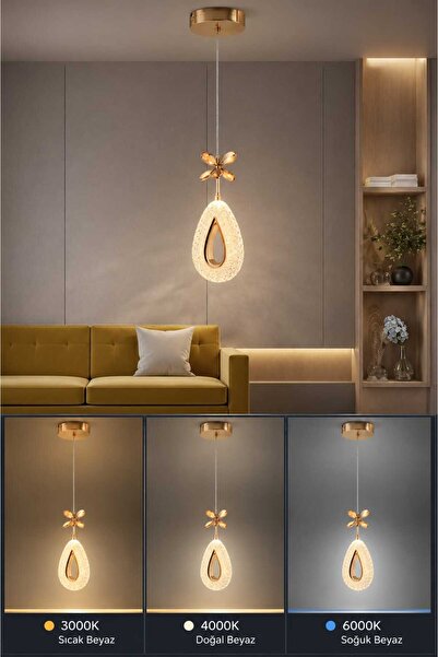 Marsel Lighting YAGMUR Model Gold 3 Renk Modu Ledli Kristal Taşlı Modern Salo...