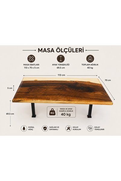 varsoph EPOKSİ ŞEFFAF DÖKÜM CEVİZ MASA DOĞAL