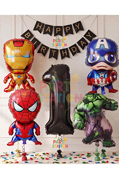 Parti Station Avengers Concept 1 Year Old Balloon Set Avengers Hulk Iron Man ...