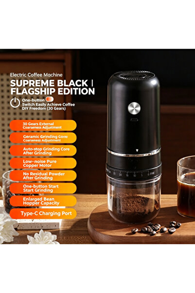 Choice Black Portable Rechargeable Electric Coffee Grinder, External Adjustab...