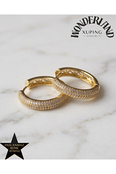 XUPING JEWELRY Xuping 14K Altın Renginde Zirkon Taşlı Halka Kadın Küpe