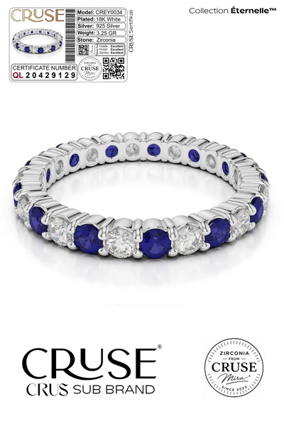 Cruse 925 Ayar Gümüş Saphira Éternelle™ Tamtur Yüzük 18 Ayar Beyaz Altın Kapl...