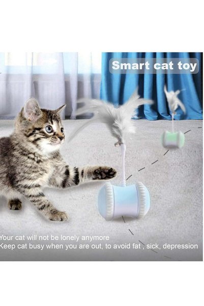 Arabest Automatic Cat Feather Toy,Indoor Interactive Electronic Pet Toy,360° Rotating Ball,Colorful Light,USB Rechargeable,Grey for Hunting Exercise