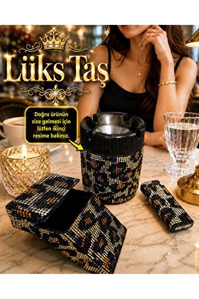 Lüks Taş Sigara Kutusu, Çakmak Ve Küllük (kısa- Kalın )