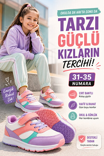 Ayakkabı Deryası Kız Çocuk Cırtlı Bağcık Detaylı Pastel Renk Bloklu Günlük Sn...