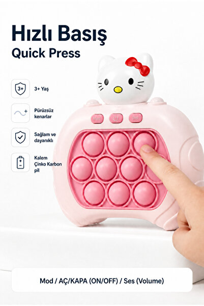 BBSKY Kitty Figürlü Işıklı Sesli Hızlı Basma Oyuncağı Pop It Quick Push Konsol