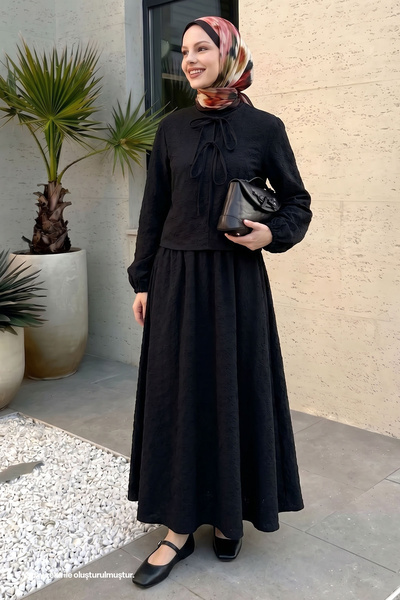 InStyle Patterned Embroidered Black Ayrobin Suit