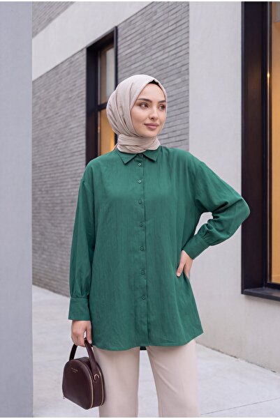 Modamorfo Classic Collar Button-Down Oval Cut Shirt - Green