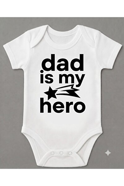 EYDUBABY بدلة أطفال بيضاء مطبوعة عليها عبارة "Dad Is My Hero" من إنتاج Dad Is...