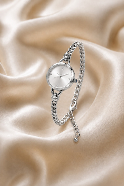 Reddington Women's Silver Color Chain Cord White Dial Minimal Stylish Wristwatch