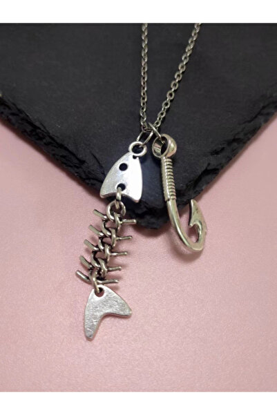 Choice silvery Personalized and Creative Fishbone and Hook Pendant Necklace, ...