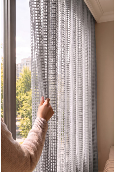 istper Gray Mesh Knitted Tulle Curtain I Heavy Weight I 1/3 Dense Pleating I ...
