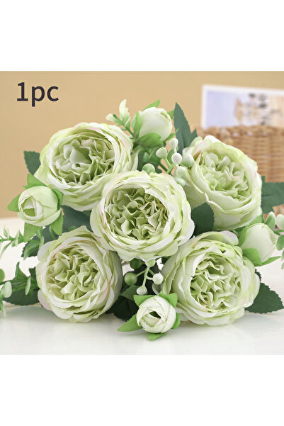 Choice green 30cm Rose Pink Silk Bouquet Peony Artificial Flower 5 Big Head 4...
