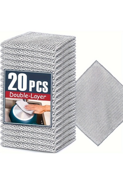 choice2 10pcs 20-5pcs Thickened Steel Wire Cleaning Cloth Non-Scratch Double-...