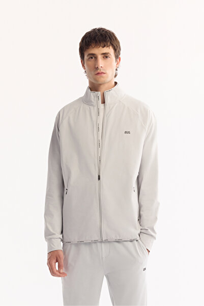 Avva Men's Light Gray Stand Collar Zippered Ribbed Bi-Stretch Regular Fit Swe...