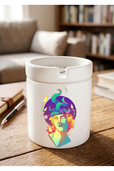 Eylül Design Colorful Caesar Printed Special Design Printed Ceramic Ashtray O...