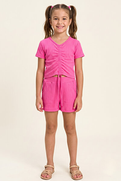 CRASSİ Girl's Shorts Set with Front Drawstring, Elastic Waist, Lace-Up, Combe...