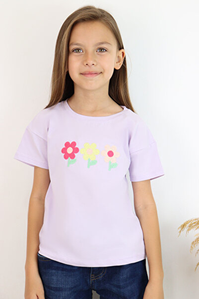 Breeze Girl's T-Shirt with Colorful Floral Embroidery Detail, Ages 3-8, Light...
