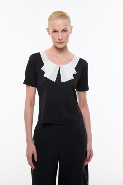 Roman Yaka Detaylı T-shirt Siyah YY023828_001