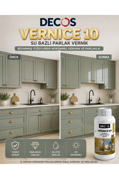 DECOS Vernice 10 - Şeffaf Parlak Vernik Su Bazlı Çok Amaçlı Kullanıma Uygun