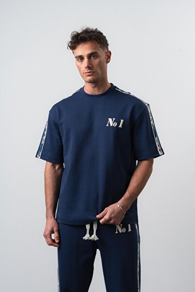 Respire Men's No1 Stripe Detailed Regular Fit T-Shirt Navy Blue