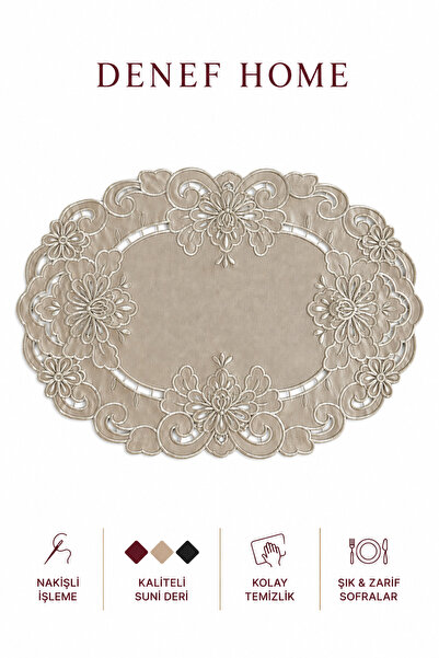 Denef Home Oval Antique - Leather American Service Hole Work Beige - 35X50 cm...