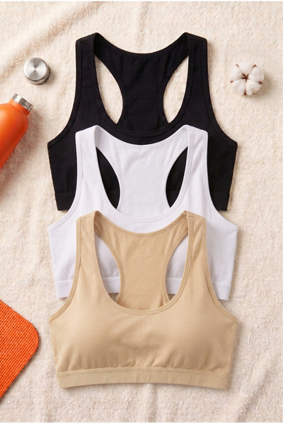 underwear bodyway Women's Basic Sports Bra 3-Pack – Black White Skin (Swimmer...
