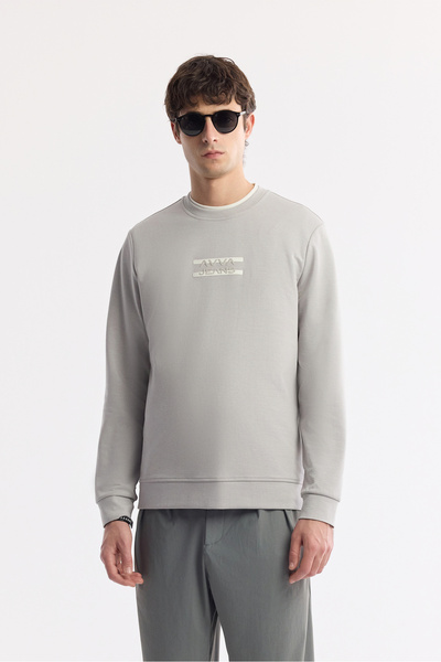 Avva Men's Gray Crew Neck Printed Bi-Stretch Interlock Regular Fit Sweatshirt...