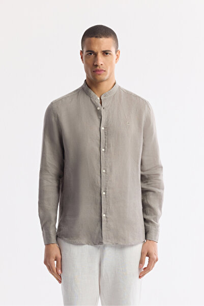 Avva Erkek Gri Hakim Yaka %100 Keten Comfort Fit Gömlek B002035