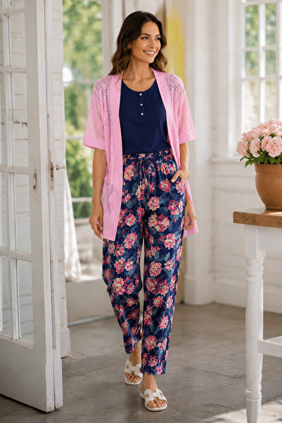 Free Angel Kadın Desenli Modal Pijama Takımı 3'lü