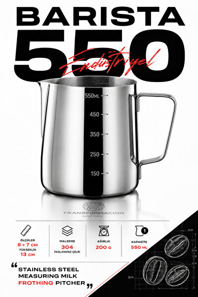 Transformacion İnox 550 ML Mililitre Ölçülü Süt Köpürtme Sürahisi Pitcher Bar...