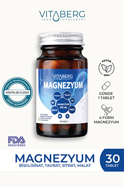 Vitaberg Magnezyum | Bisglisinat, Taurat, Sitrat, Malat + K2, B6, Bor, Selenyum