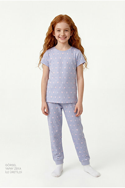 Penti Girl's Lilac Diamond Short Sleeve 2-Piece Pajama Set