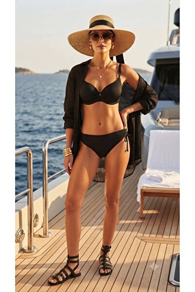 Laura Baresse Bone Bikini Toparlayıcı Underwire Chest Rope Detailed Black Bik...